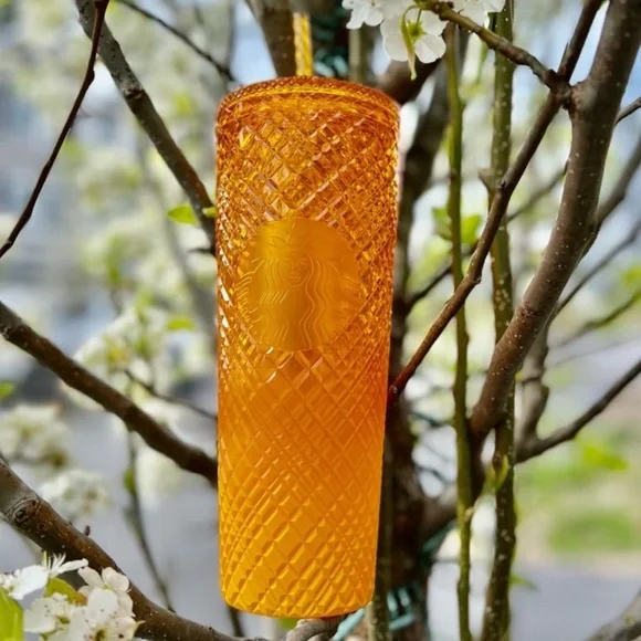 Starbucks Mango Pineapple Jeweled Matte Ombré Gradient Grid Cold Cup Tumbler - Picture 3 of 12